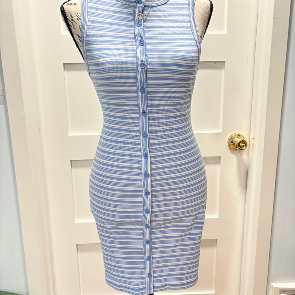 No Boundaries Blue and White Button-Down Mini Dress